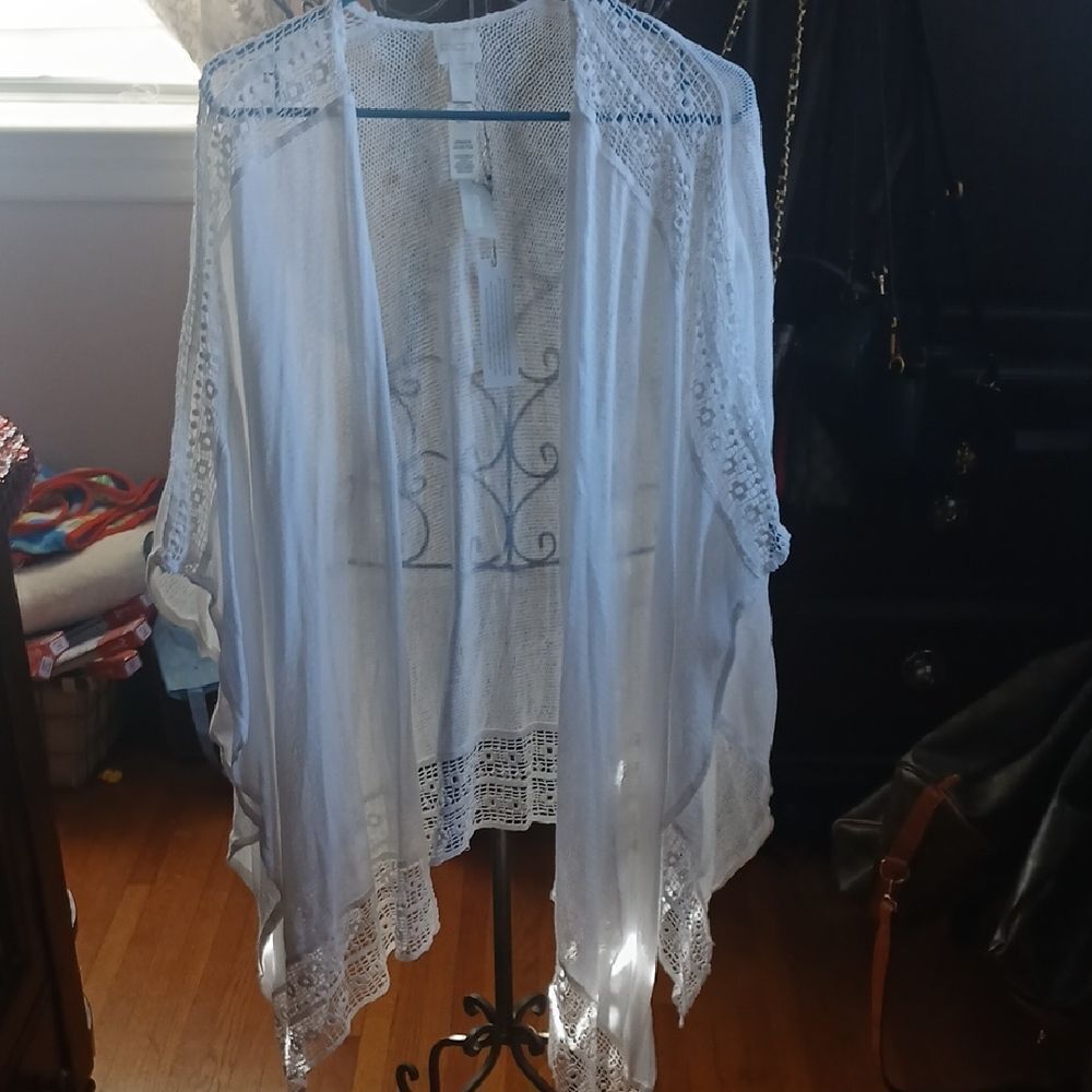 Chico's White Open Knit Cardigan